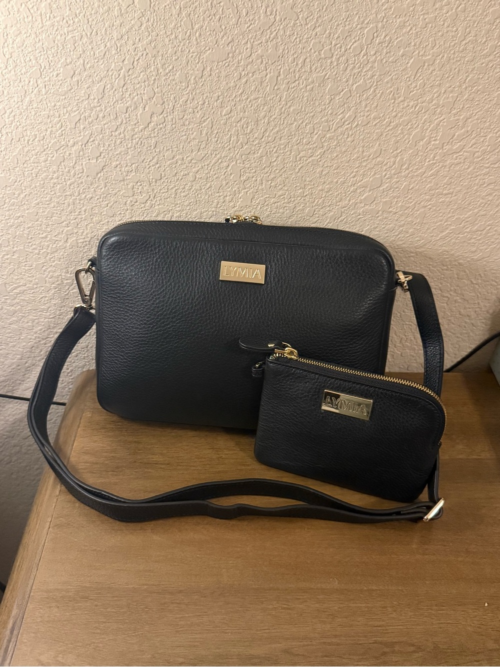LYMIA Brand Black Leather Crossbody Bag with Coin Pouch